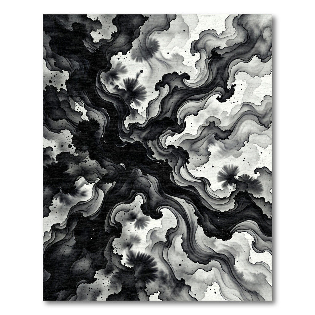 Black Ink Wash Cloud Swirl Rug