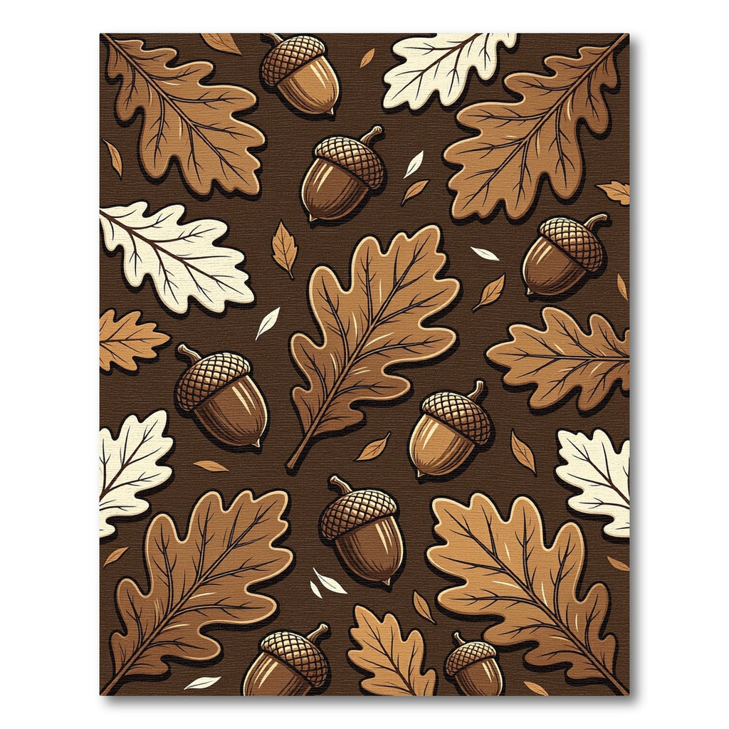 Earthy Brown Oak Leaf Acorn Arrangement Rug
