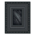 Dark Gray Floral Bordered Rectangles Rug
