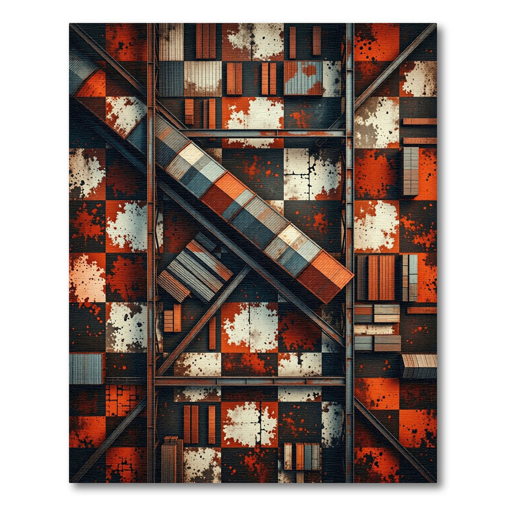 Rustic Checkered Industrial Cargo Rug