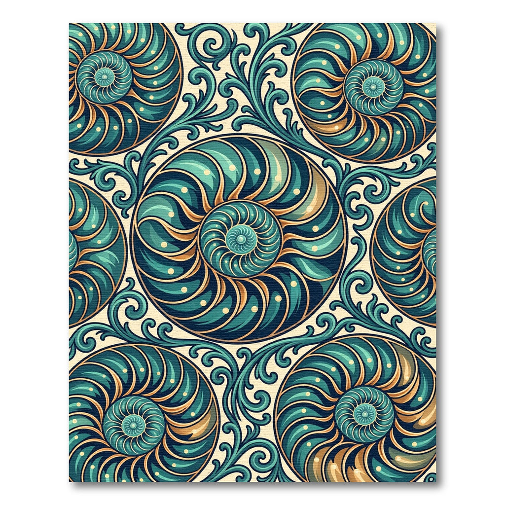 Teal Swirling Nautilus Botanical Decorative Art Rug