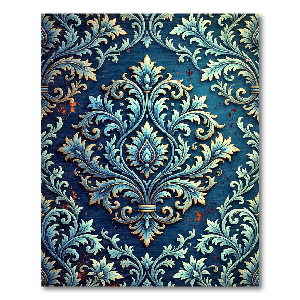 Deep Blue Ornate Floral Scroll Rug