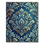 Deep Blue Ornate Floral Scroll Rug