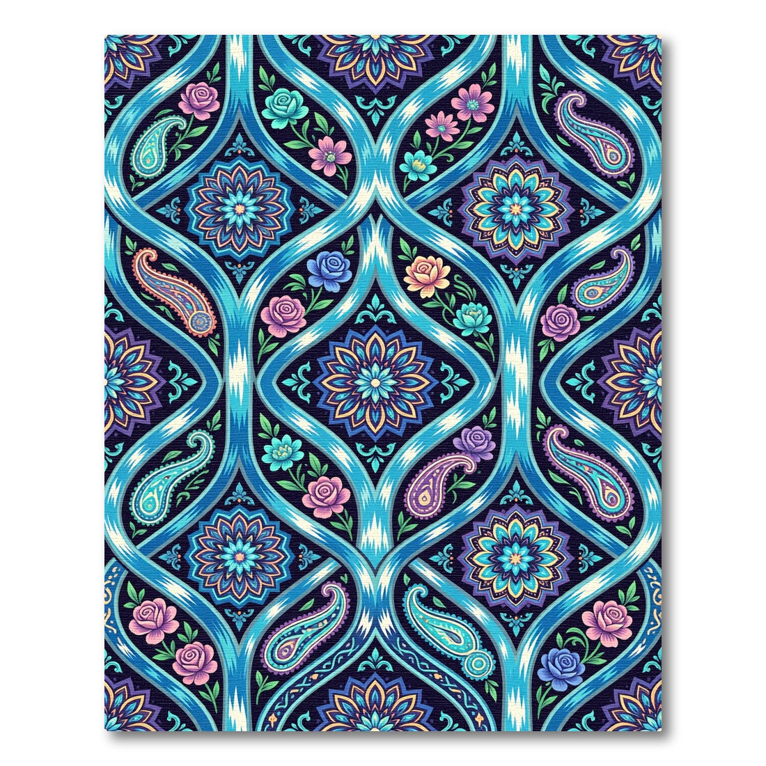 Vibrant Paisley Medallion Floral Lattice Rug