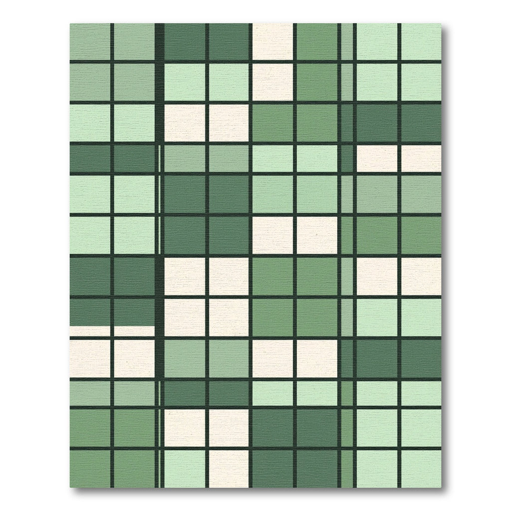 Sage Green Geometric Grid Block Rug