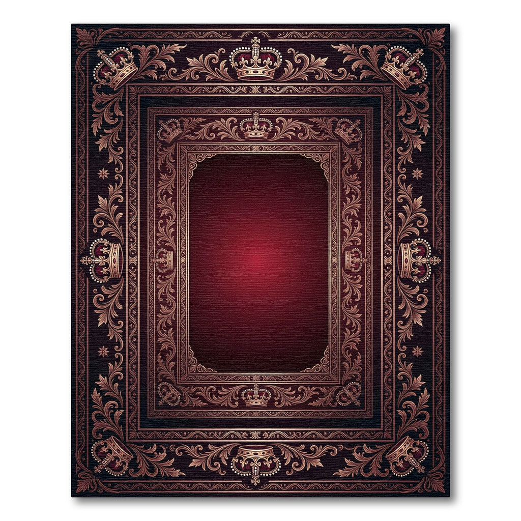 Ornate Royal Crimson Crown Border Rug
