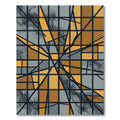 Abstract Geometric Gold and Slate Grid Rug