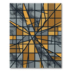 Abstract Geometric Gold and Slate Grid Rug