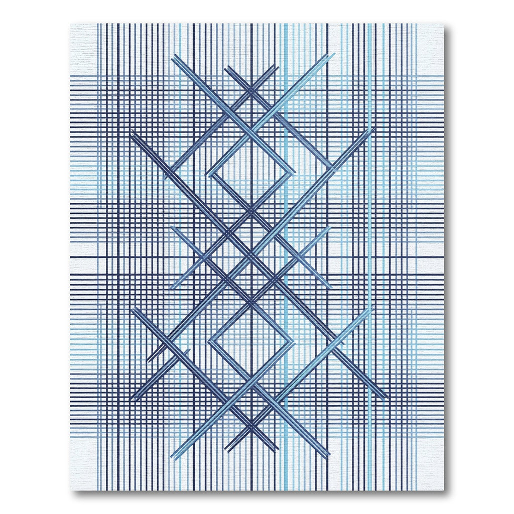 Modern Blue Geometric Grid Lattice Rug