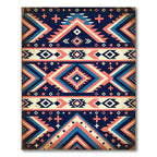 Geometric Coral Blue Tribal Stripe Rug