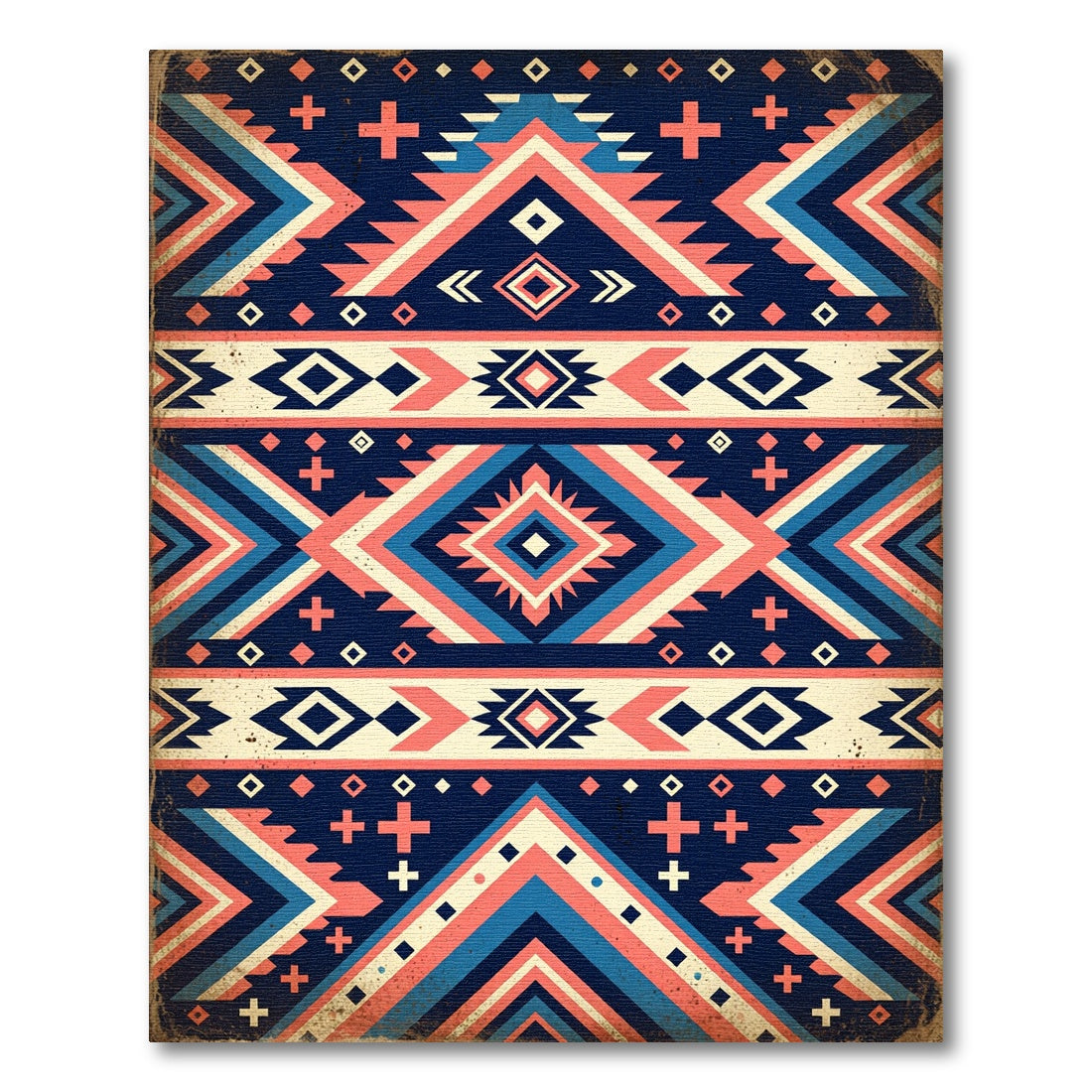 Geometric Coral Blue Tribal Stripe Rug