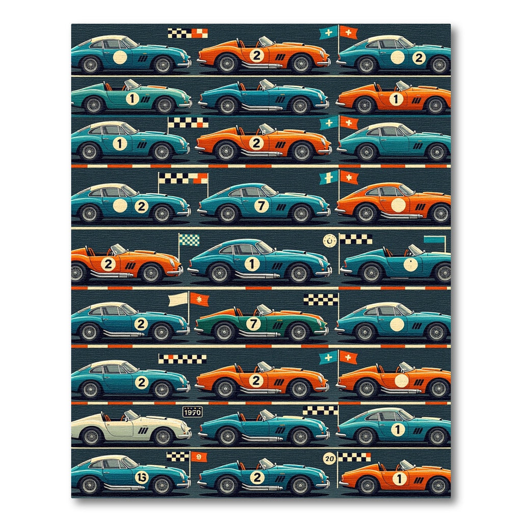 Vintage Racing Car Retro Grid Illustration Rug