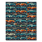 Vintage Racing Car Retro Grid Illustration Rug