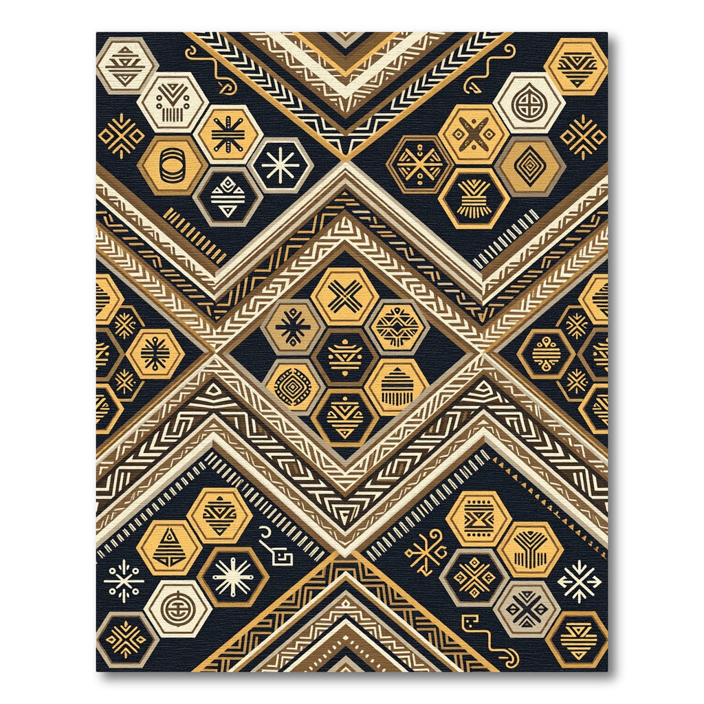 Tribal Gold Geometric Hexagon Zigzag Rug