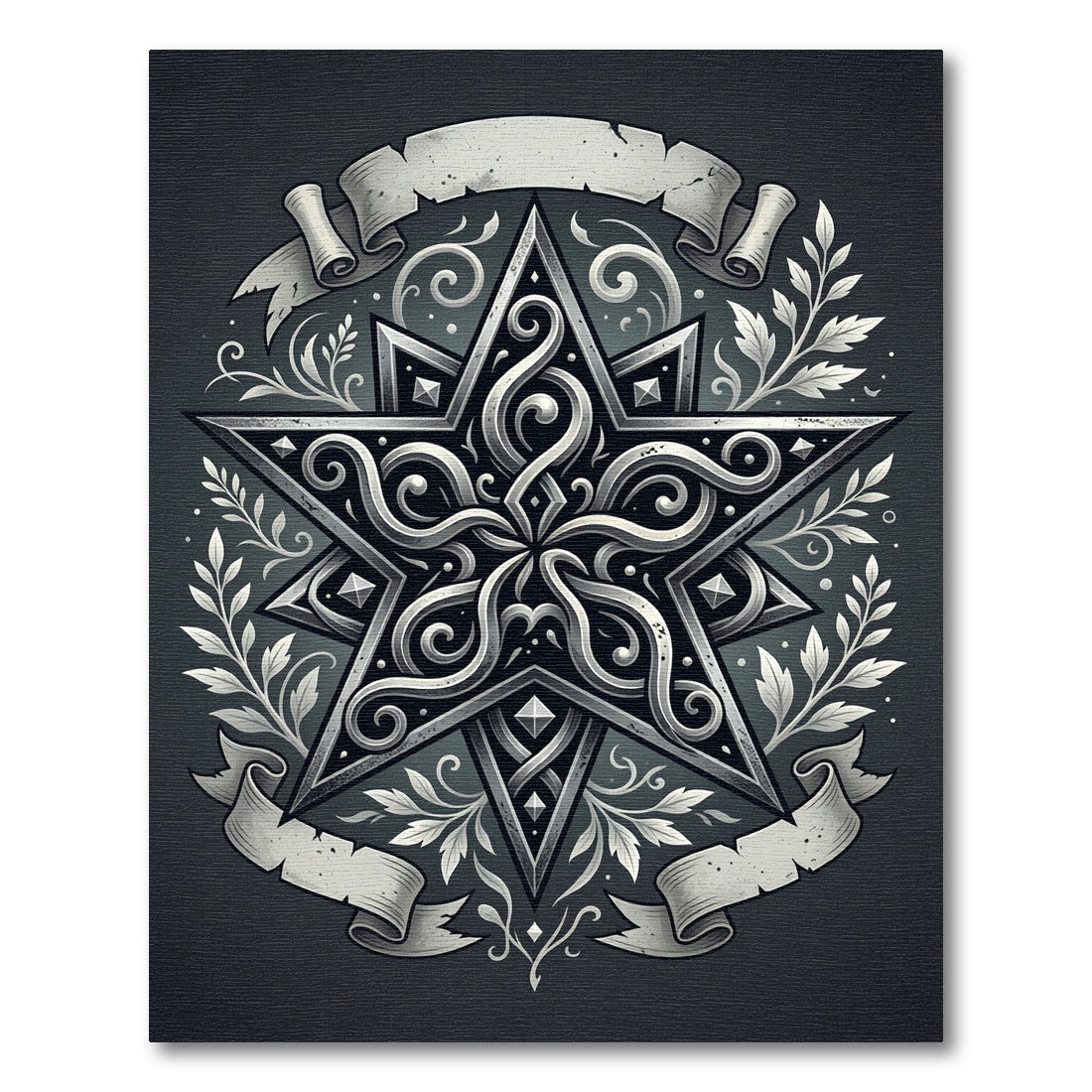 Monochromatic Gothic Star Ornate Scroll Rug