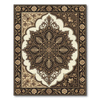 Elegant Sepia Floral Damask Medallion Rug