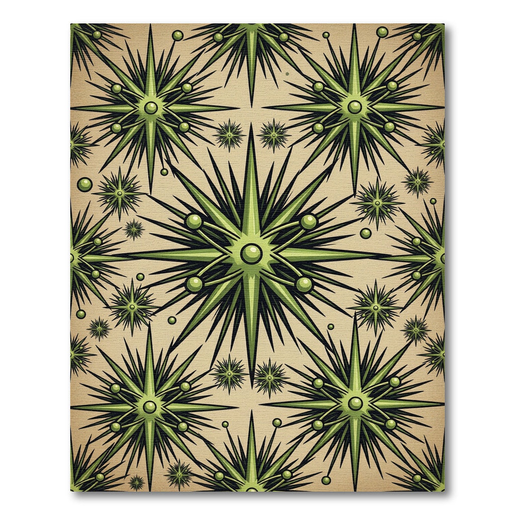 Midcentury Modern Olive Starburst Geometric Rug