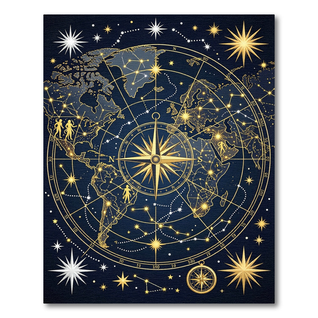 Celestial Gold Compass World Map Rug