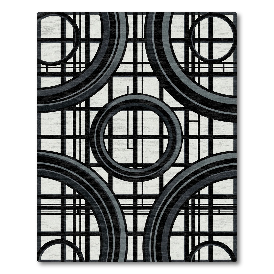 Bold Black Ring Grid Composition Rug
