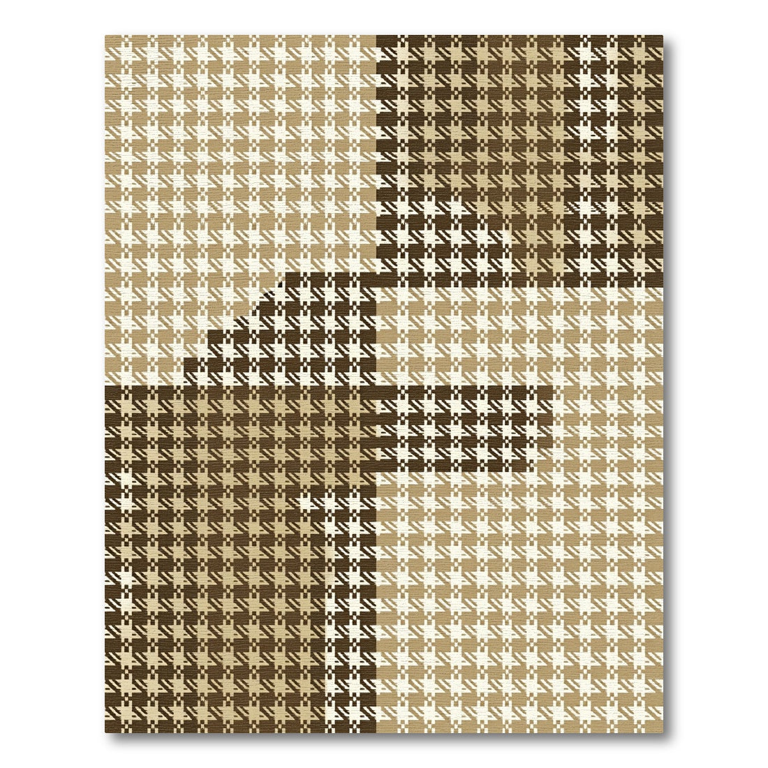 Sophisticated Taupe Houndstooth Plaid Block Rug