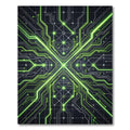 Neon Green Cyber Circuit Symmetry Rug
