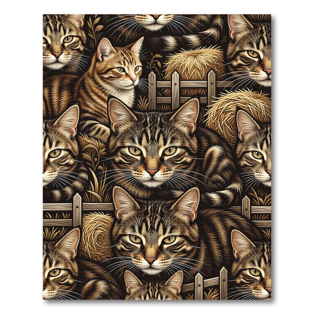 Whimsical Tabby Cat Farm Fence Rug