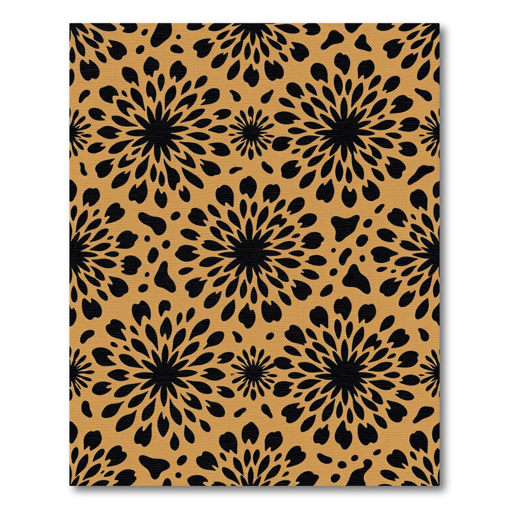 Black Floral Burst Ochre Abstract Rug
