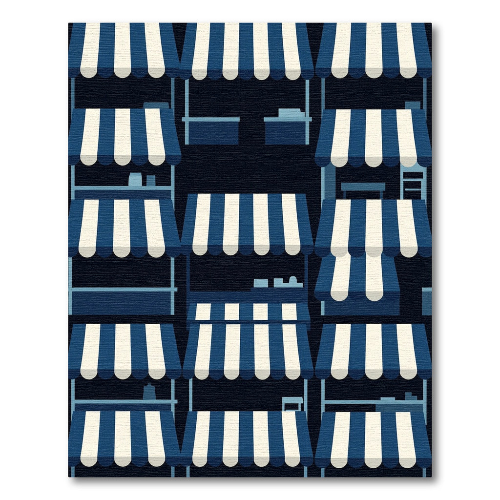 Navy and White Striped Canopy Grid Rug