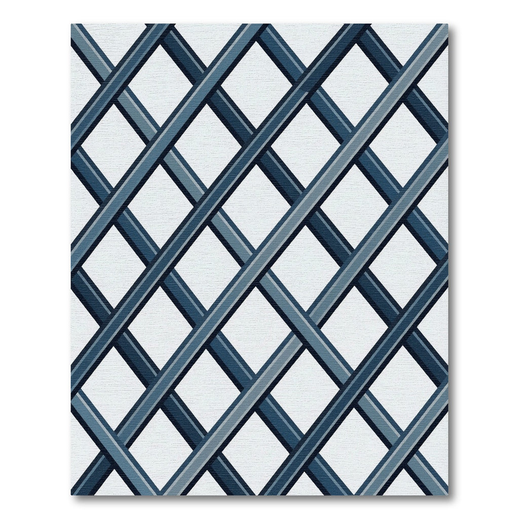 Modern Navy Geometric Interlocking Lattice Rug