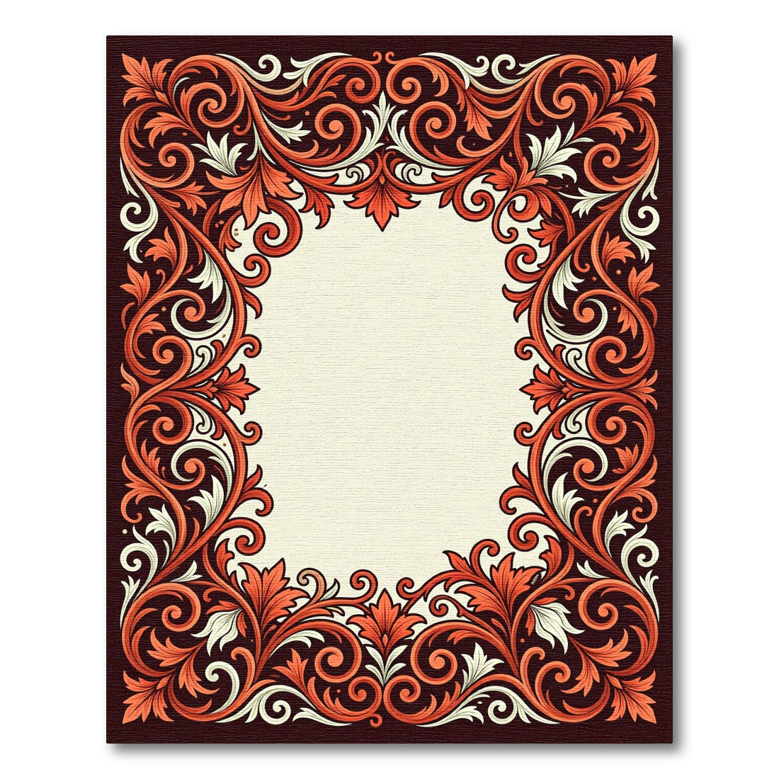 Elegant Burnt Orange Filigree Scroll Frame Rug