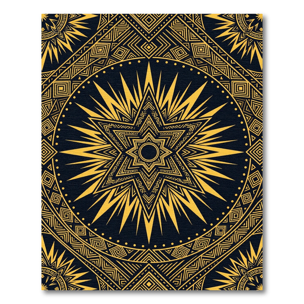 Golden Celestial Star Geometric Art Rug
