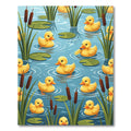 Playful Yellow Ducklings in Blue Pond Rug