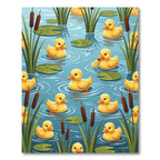 Playful Yellow Ducklings in Blue Pond Rug