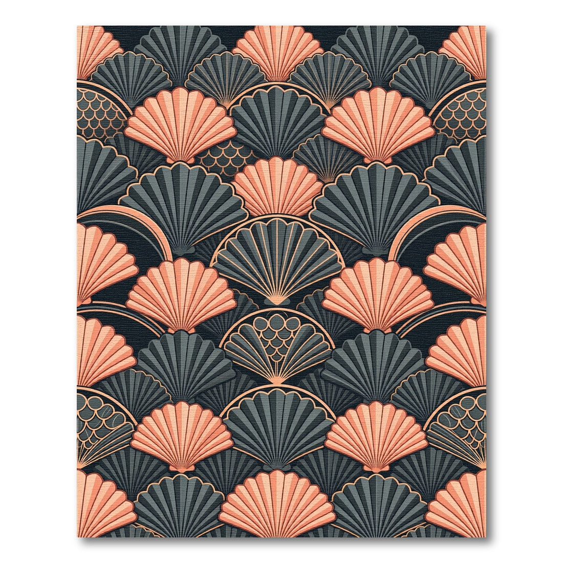 Art Deco Peach and Charcoal Fan Rug