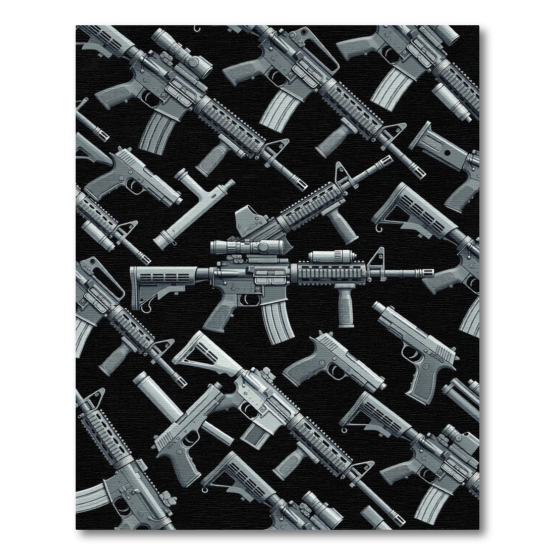 Tactical Monochrome Firearm Vector Art Rug