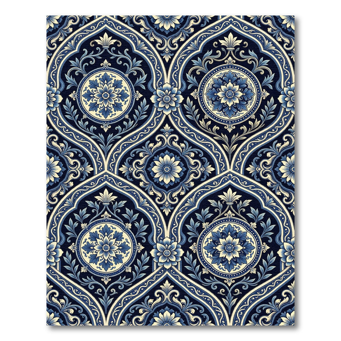 Intricate Blue Floral Medallion Arabesque Rug