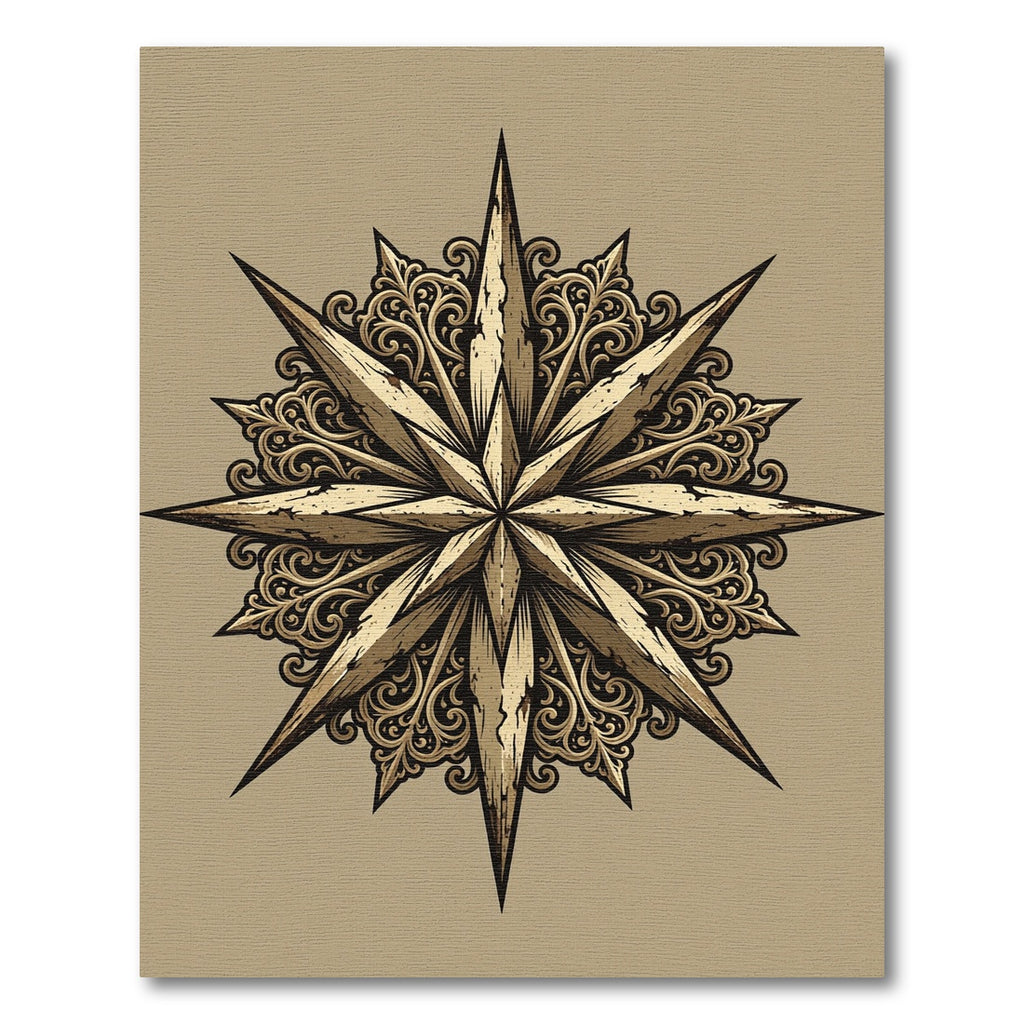 Vintage Golden Compass Ornate Star Rug