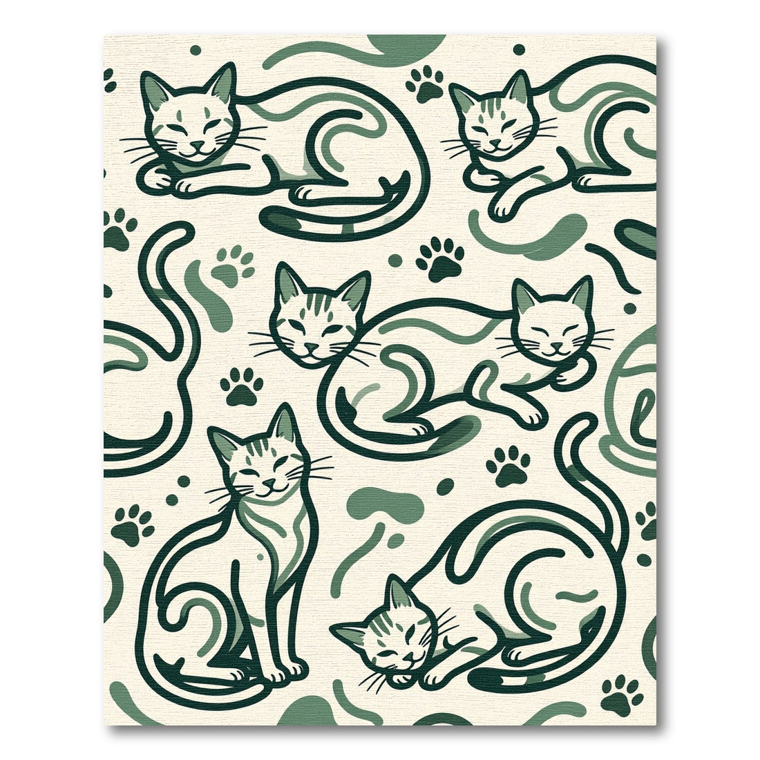 Sage Green Minimalist Cat Illustration Rug