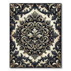 Elegant Black Gold Damask Medallion Rug