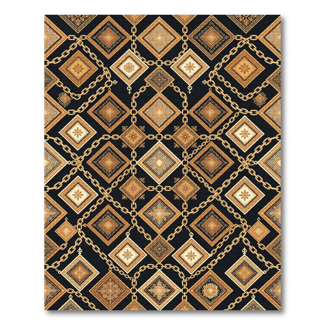 Luxury Golden Chain Geometric Square Art Rug