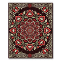 Crimson Floral Mandala Dark Botanical Rug