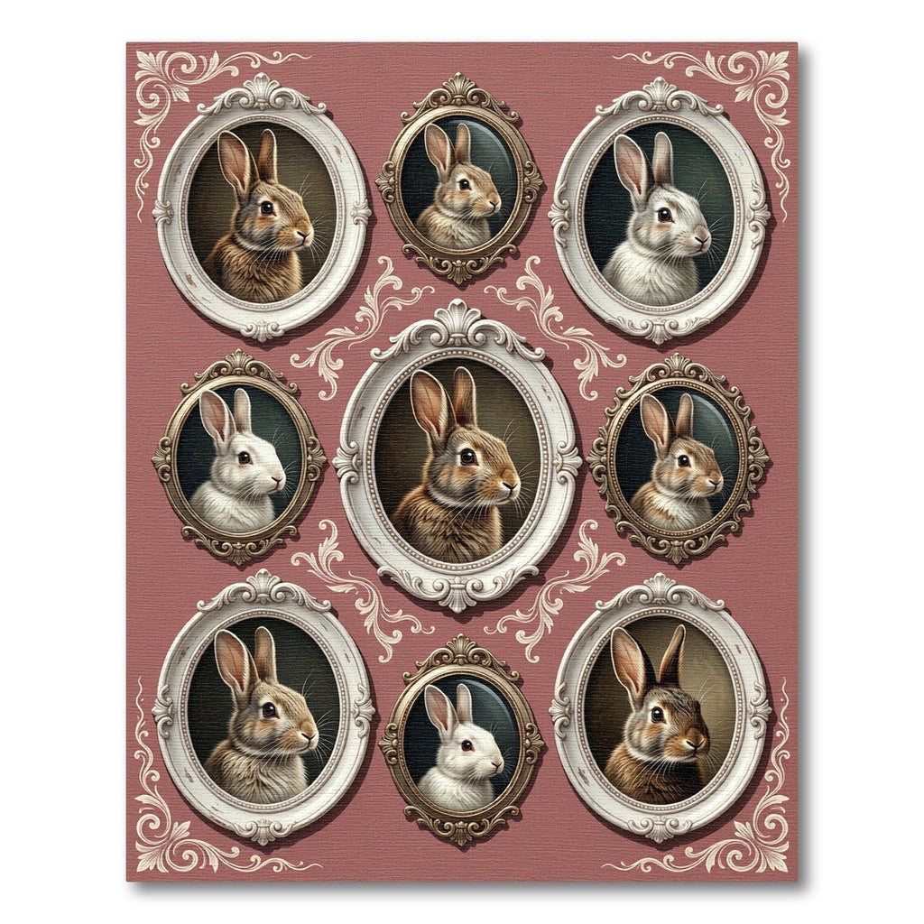 Vintage Mauve Rabbit Portrait Gallery Rug