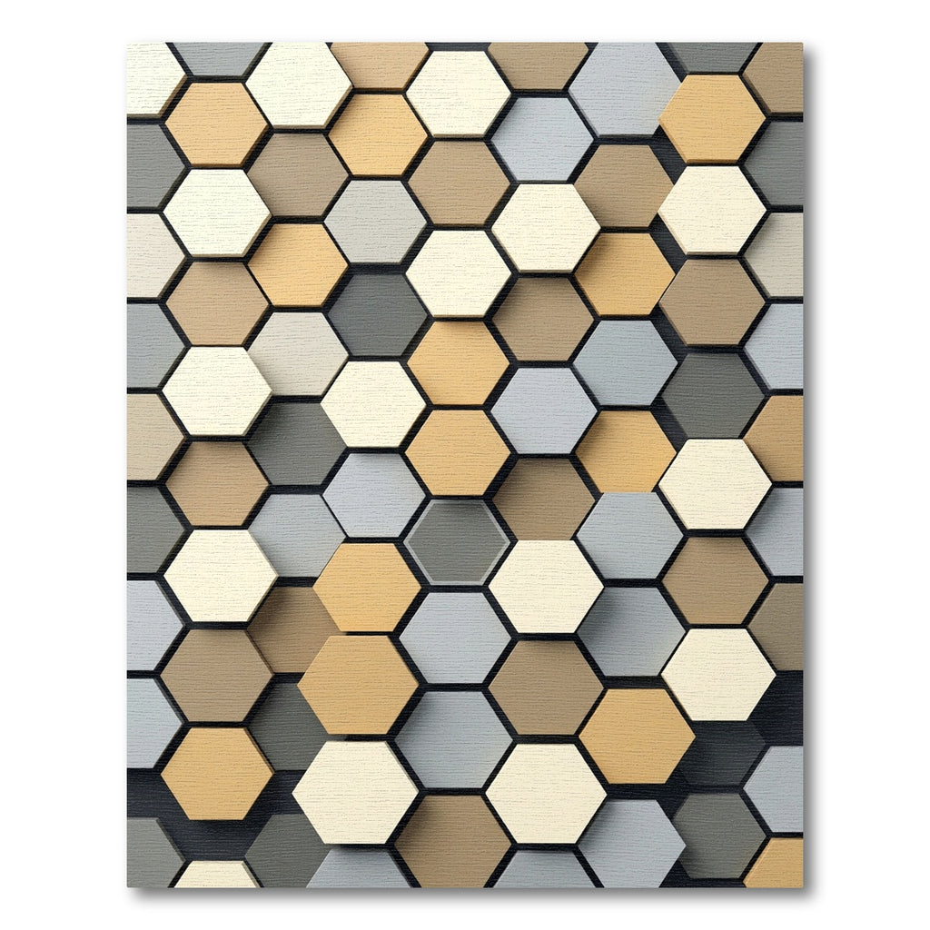 Modern Neutral Earthy Tone Hexagon Rug