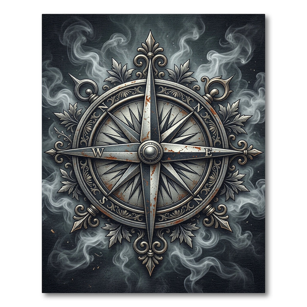 Rustic Metallic Compass Smoked Antique Rug