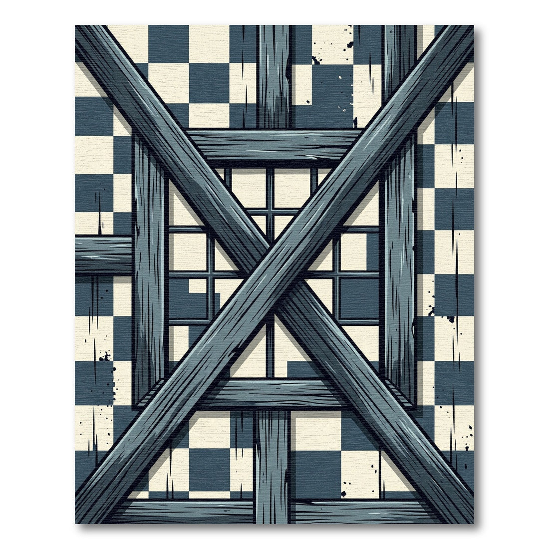 Dark Teal Wood Timber Checkerboard Rug
