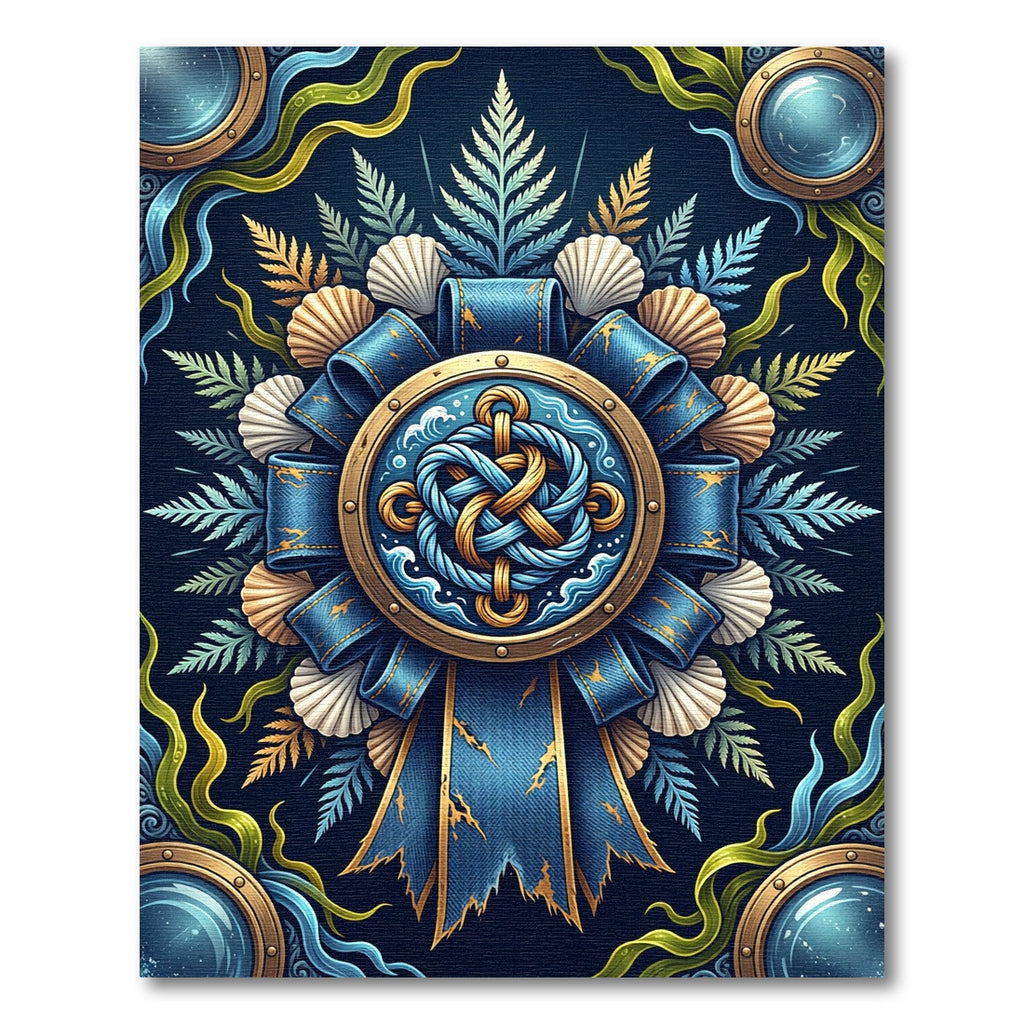 Marine Nautical Knot Shell Fern Medallion Rug