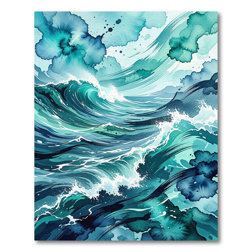 Abstract Teal Ocean Wave Tides Rug