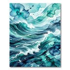 Abstract Teal Ocean Wave Tides Rug