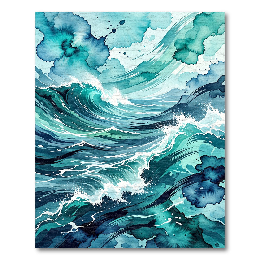 Abstract Teal Ocean Wave Tides Rug