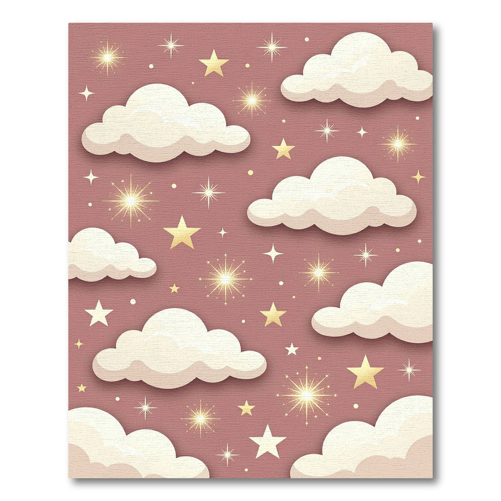 Dreamy Celestial Blush Clouds and Stars Rug